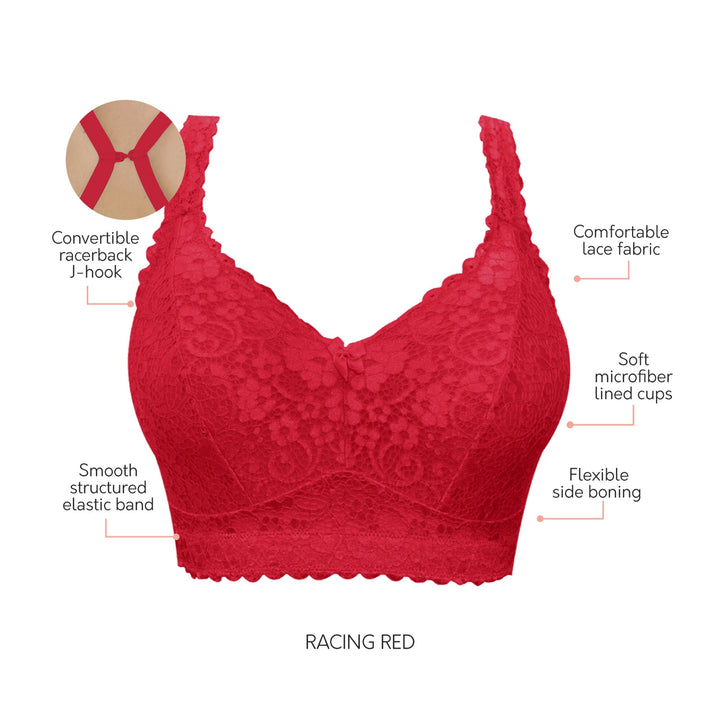 PARFAIT ADRIANA WIRE-FREE LACE BRALETTE RACING RED