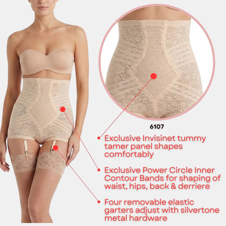 RAGO HIGH WAIST EXTRA FIRM NO ROLL PANTY GIRDLE W/ DETACHABLE GARTER