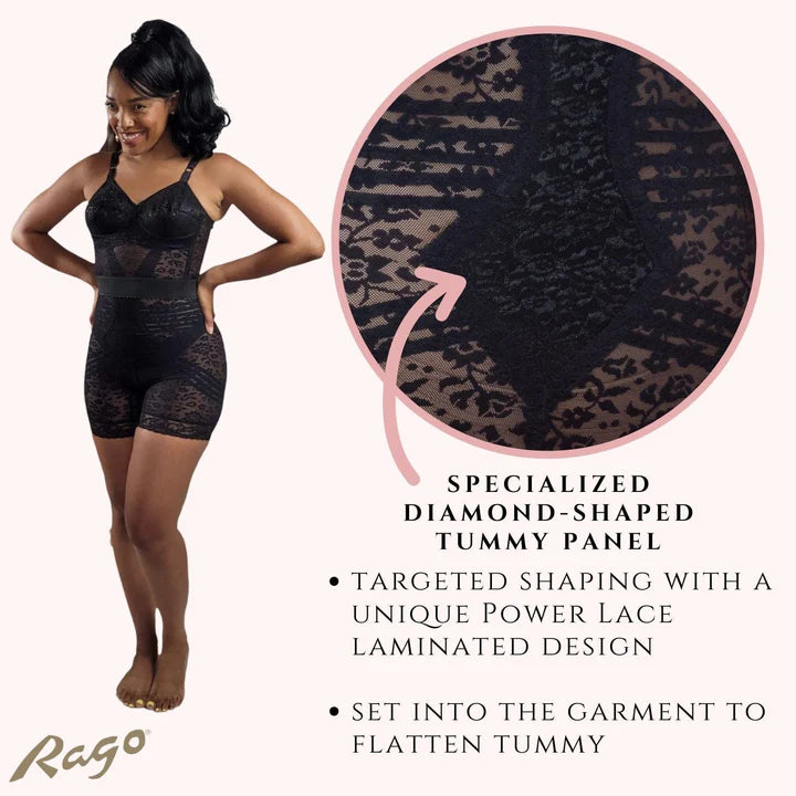 RAGO NO ROLL HIGH WAIST LACE THIGH SLIMMER W/ ETRA FIRM SUPPORT